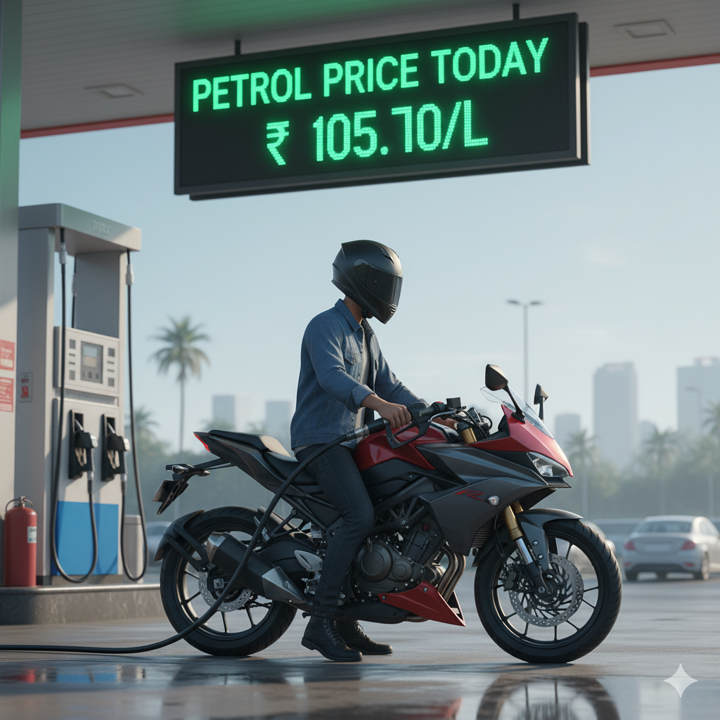 Fuel station digital board showing today’s petrol and diesel prices in major Indian cities – Delhi, Mumbai, Kolkata, and Chennai.