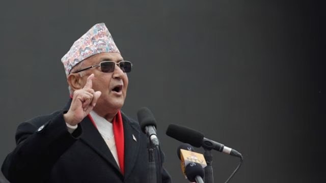 K P Sharma Oli addressing crowd in Nepal Parliament